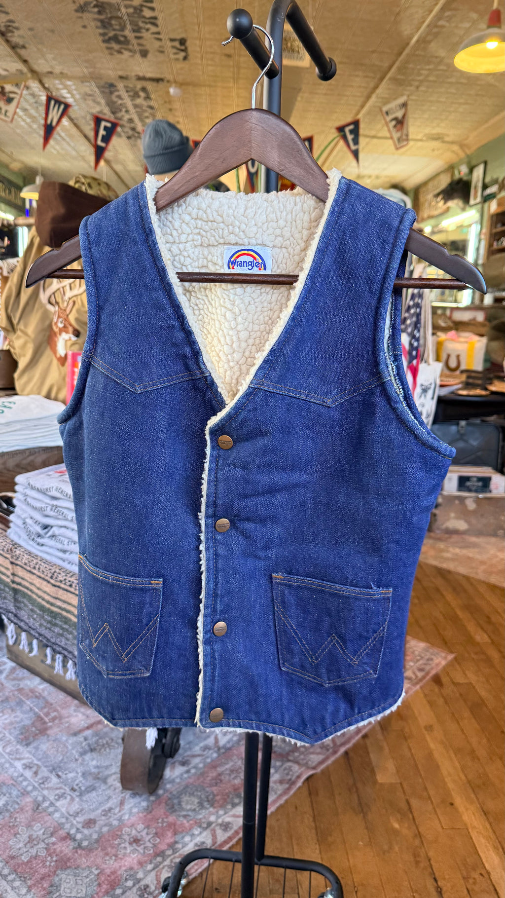 70s Wrangler Sherpa Lined Denim Vest - Small