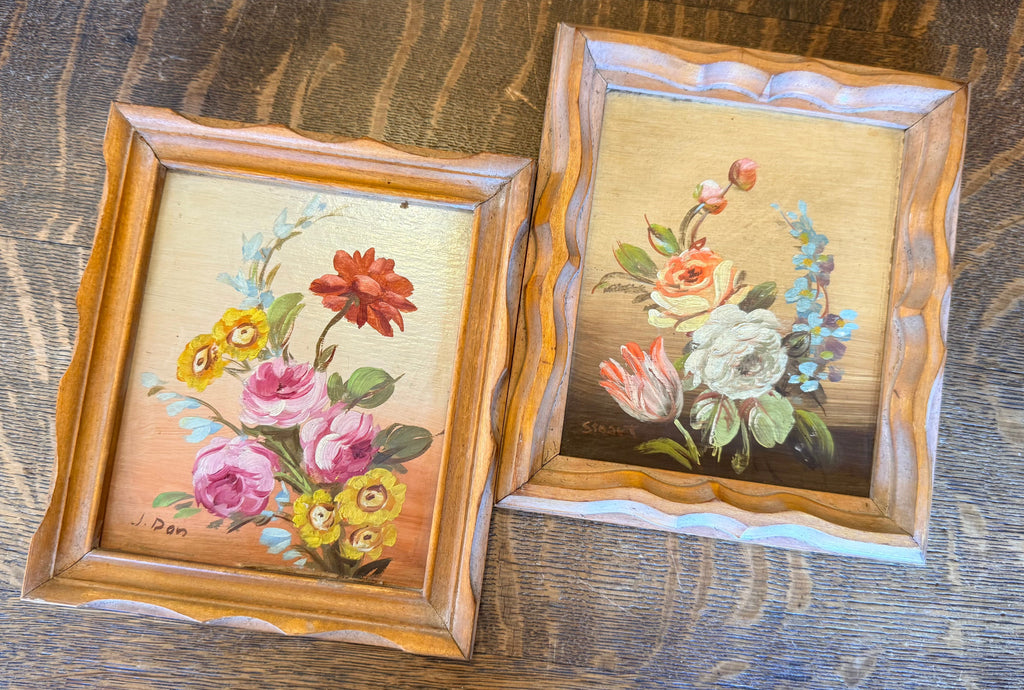 Small Floral Paintings w/ Carved Frame