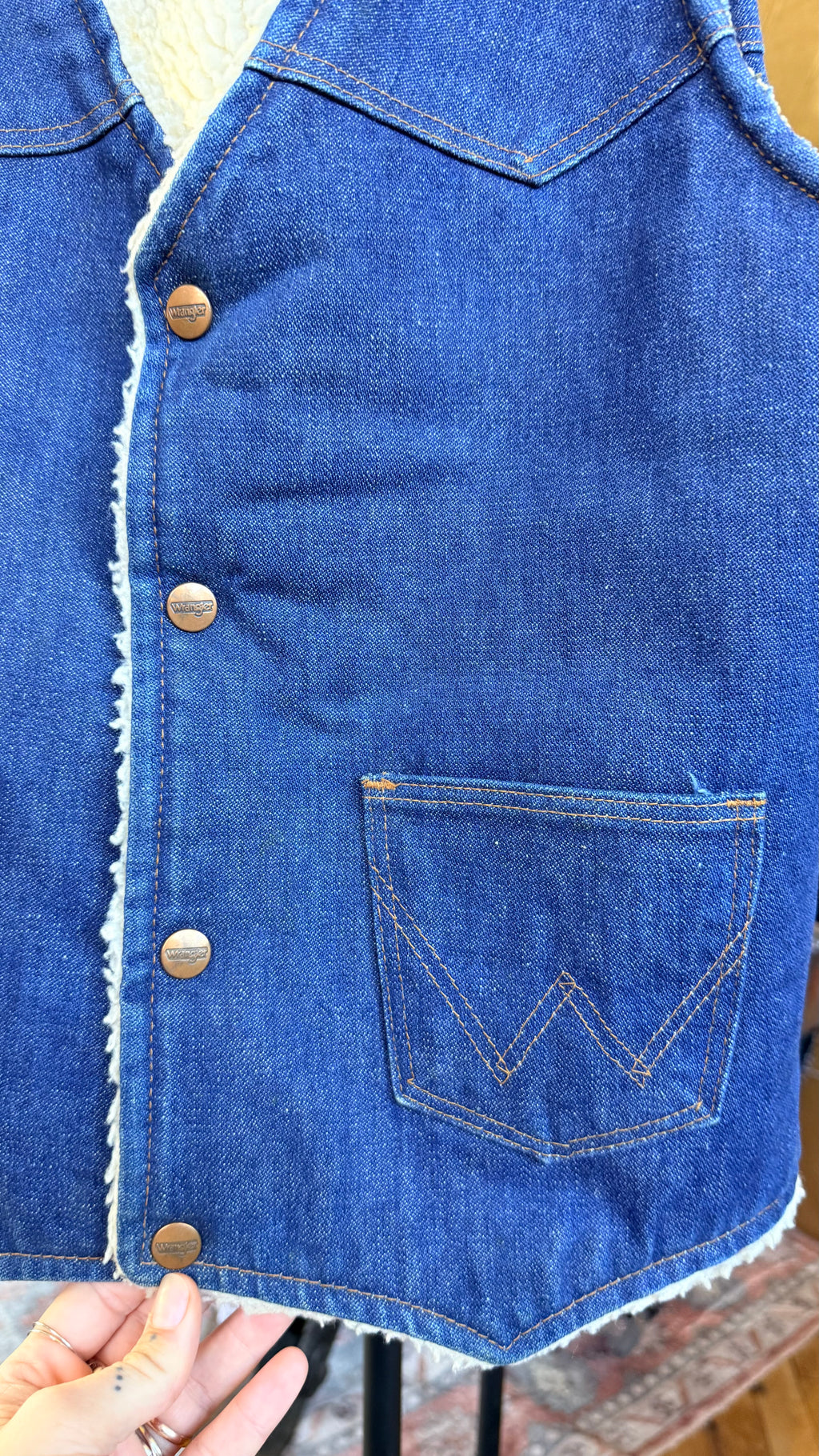 70s Wrangler Sherpa Lined Denim Vest - Small