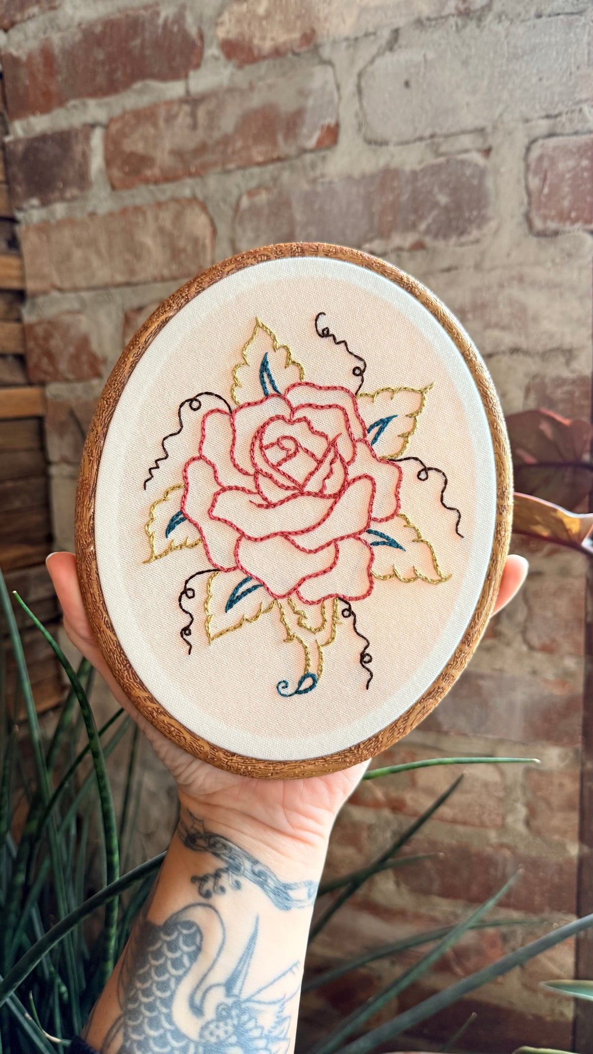 Rose Embroidered Hoop