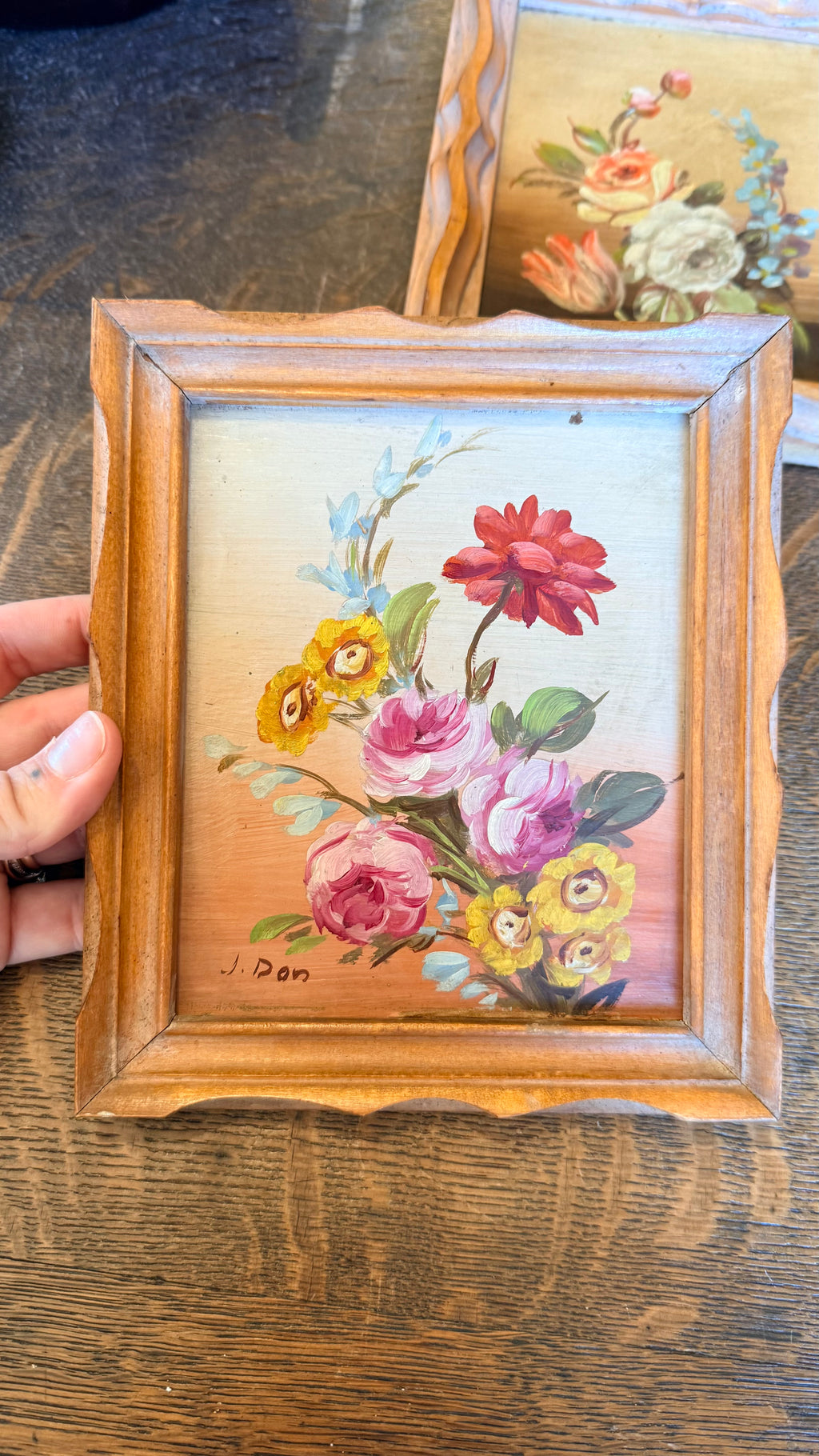 Small Floral Paintings w/ Carved Frame