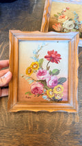 Small Floral Paintings w/ Carved Frame