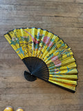 Hand Painted Japan Gold Fan with Birds 16"