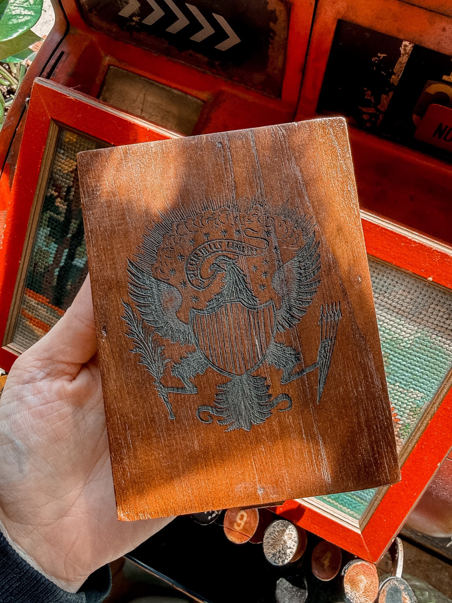 Carved Wood Eagle Card Box