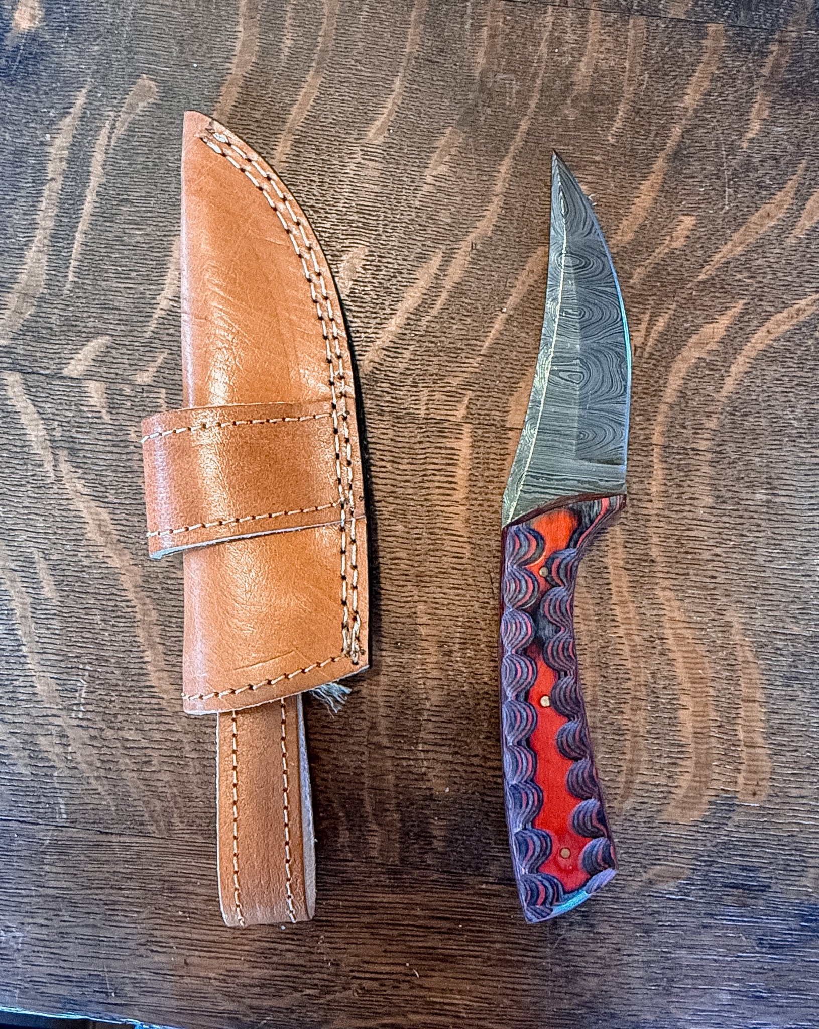 8' Handmade Damascus Steel Knife with Leather Sheath