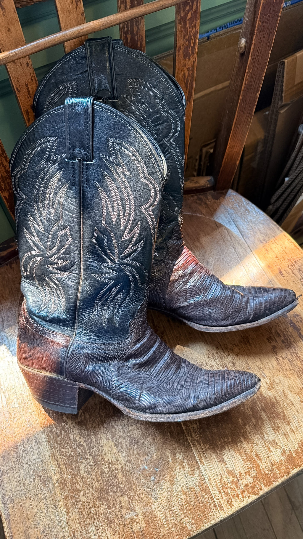 VTG Justin Cowboy Boots Teju Lizard sz 9B