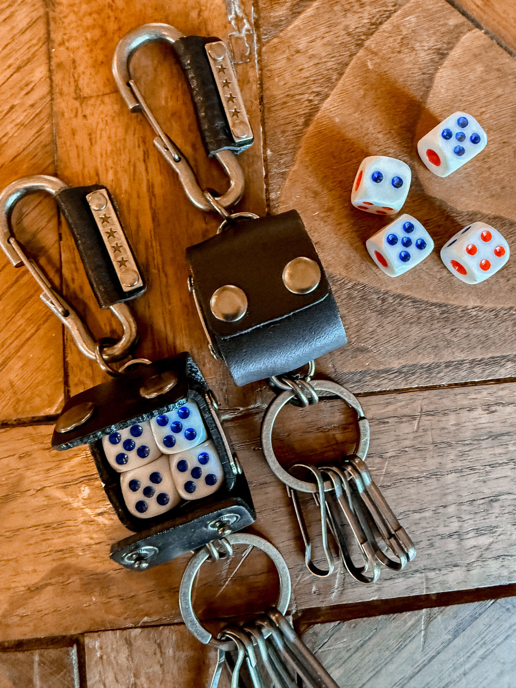 Leather Dice Holder Keychain - Black