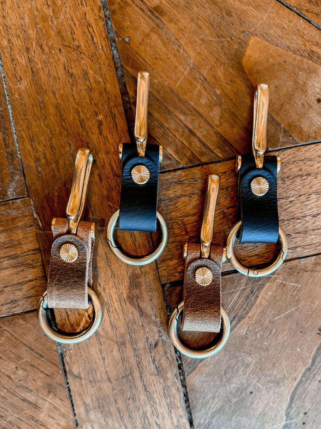 Leather U Hook Keychain - Cognac