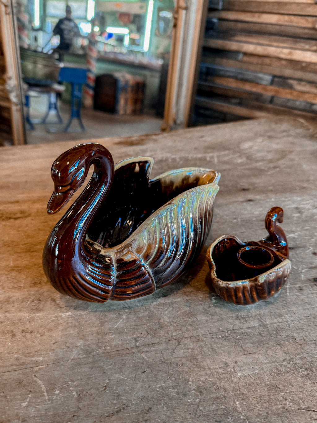 Brown Glaze Swan Planter