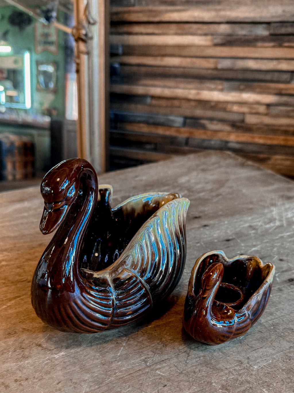 Brown Glaze Swan Planter