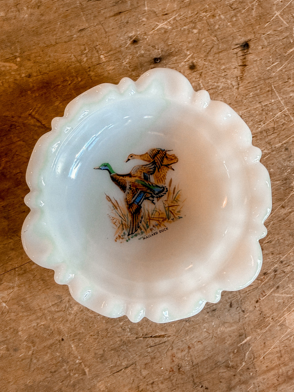 Milk Glass Mallard Dish