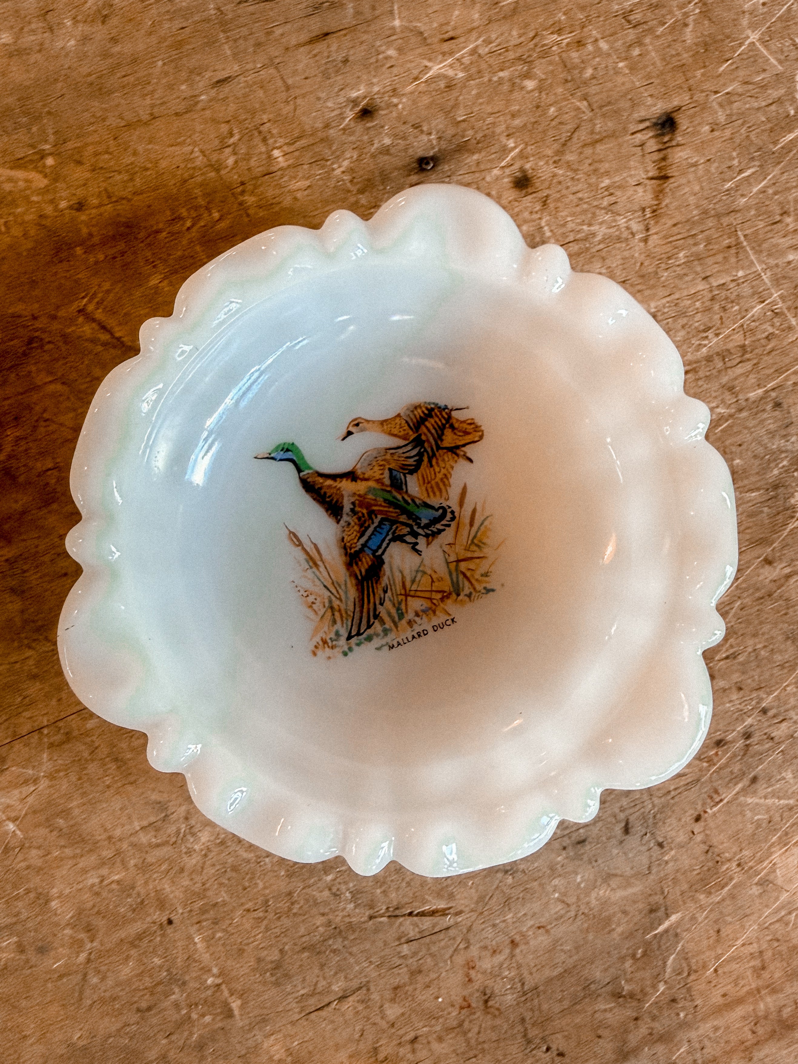Milk Glass Mallard Dish