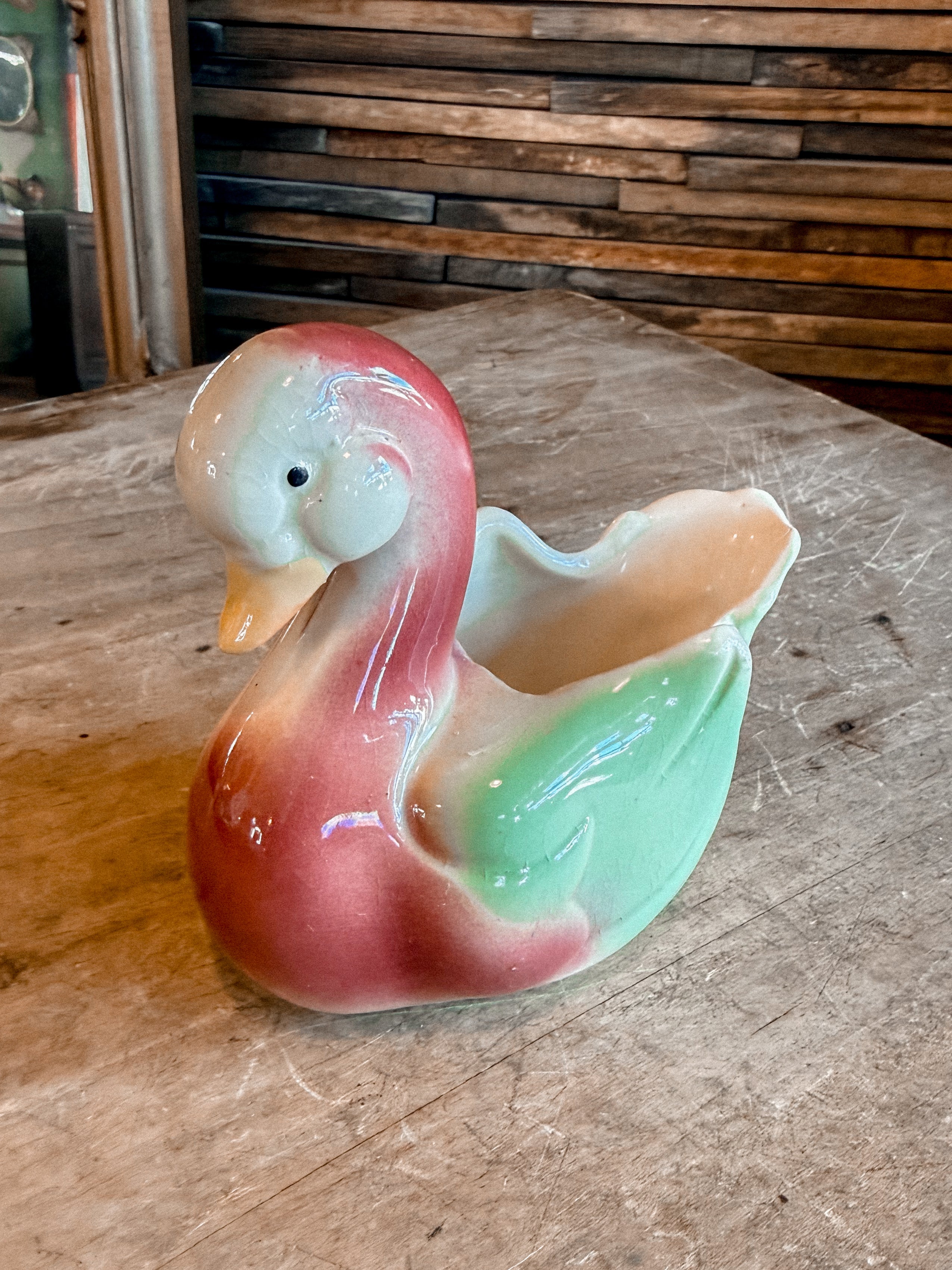 Pink & Green Swan Planter