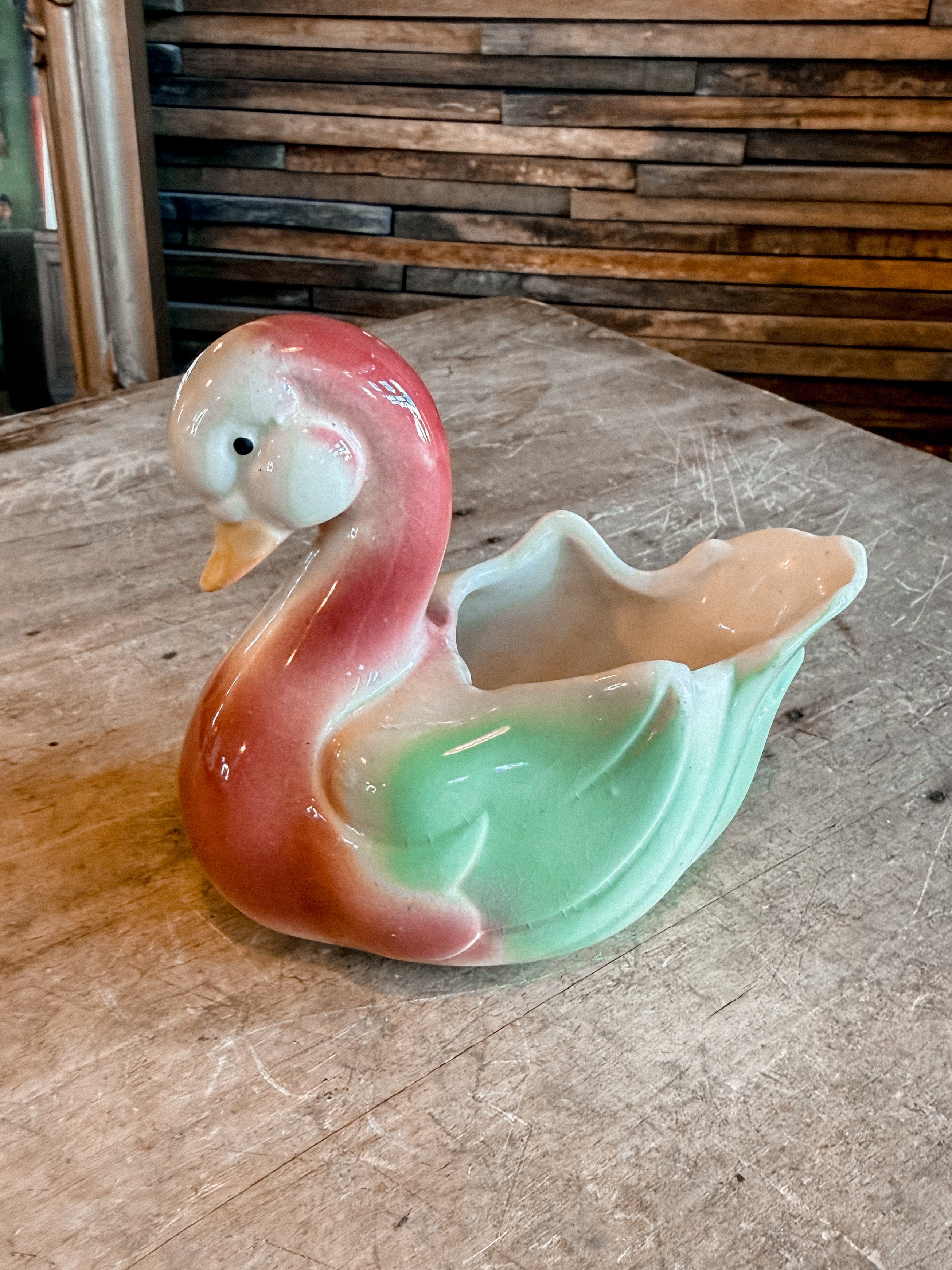 Pink & Green Swan Planter